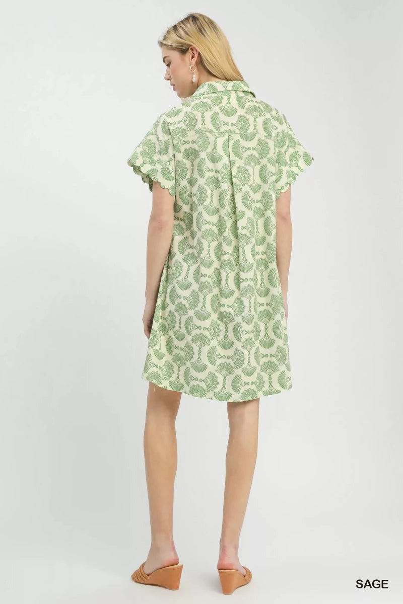 Umgee Printed Button Front Shirt Dress - 