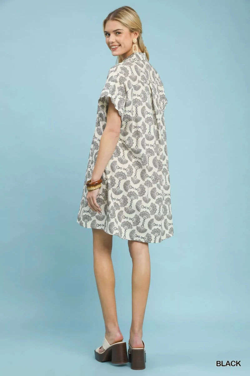Umgee Printed Button Front Shirt Dress - 
