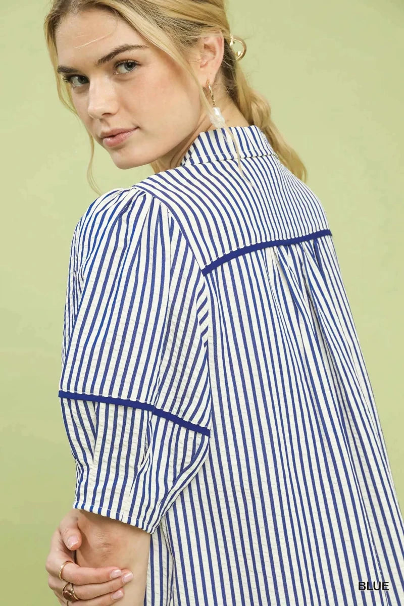 Umgee Stripe Collared Shift Dress - 