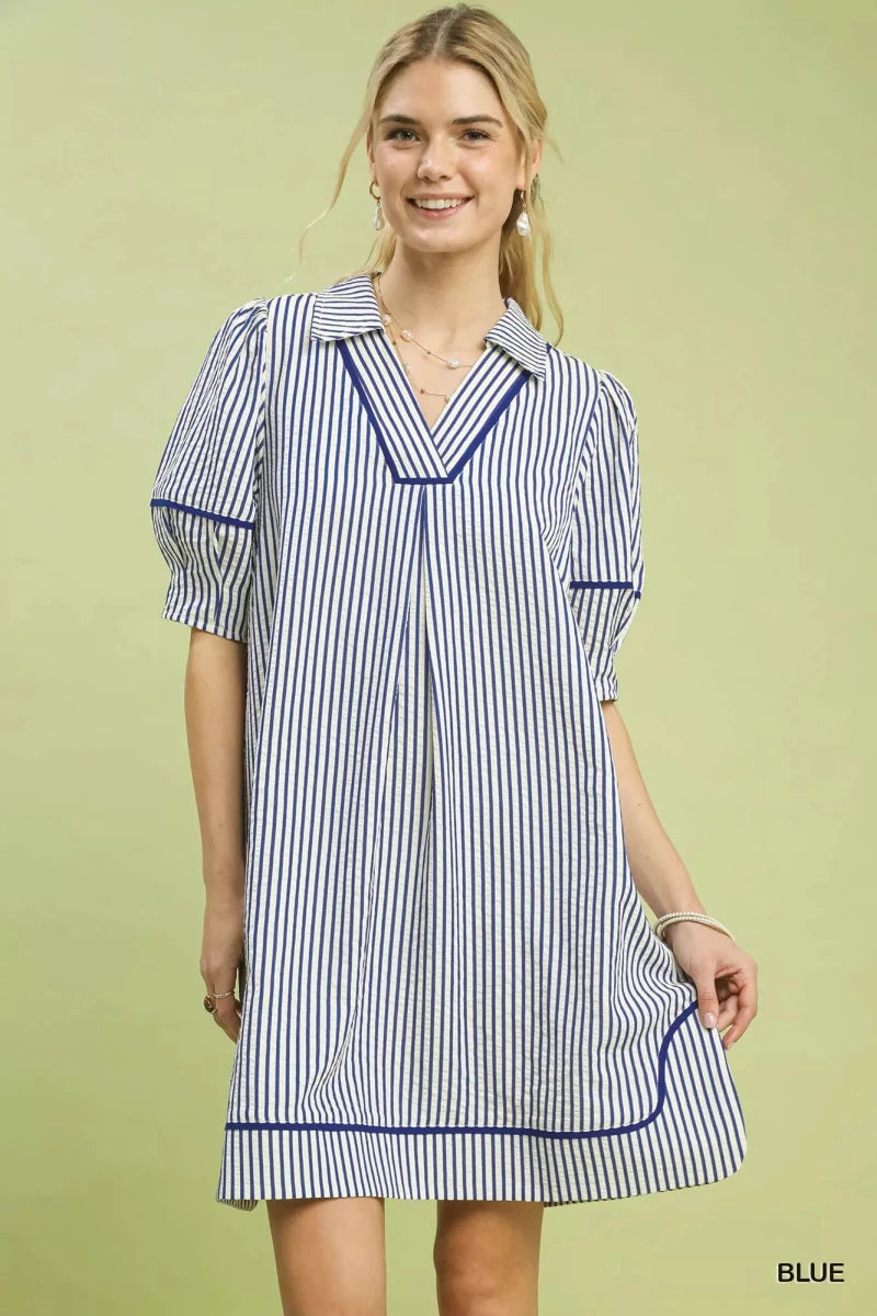 Umgee Stripe Collared Shift Dress - 