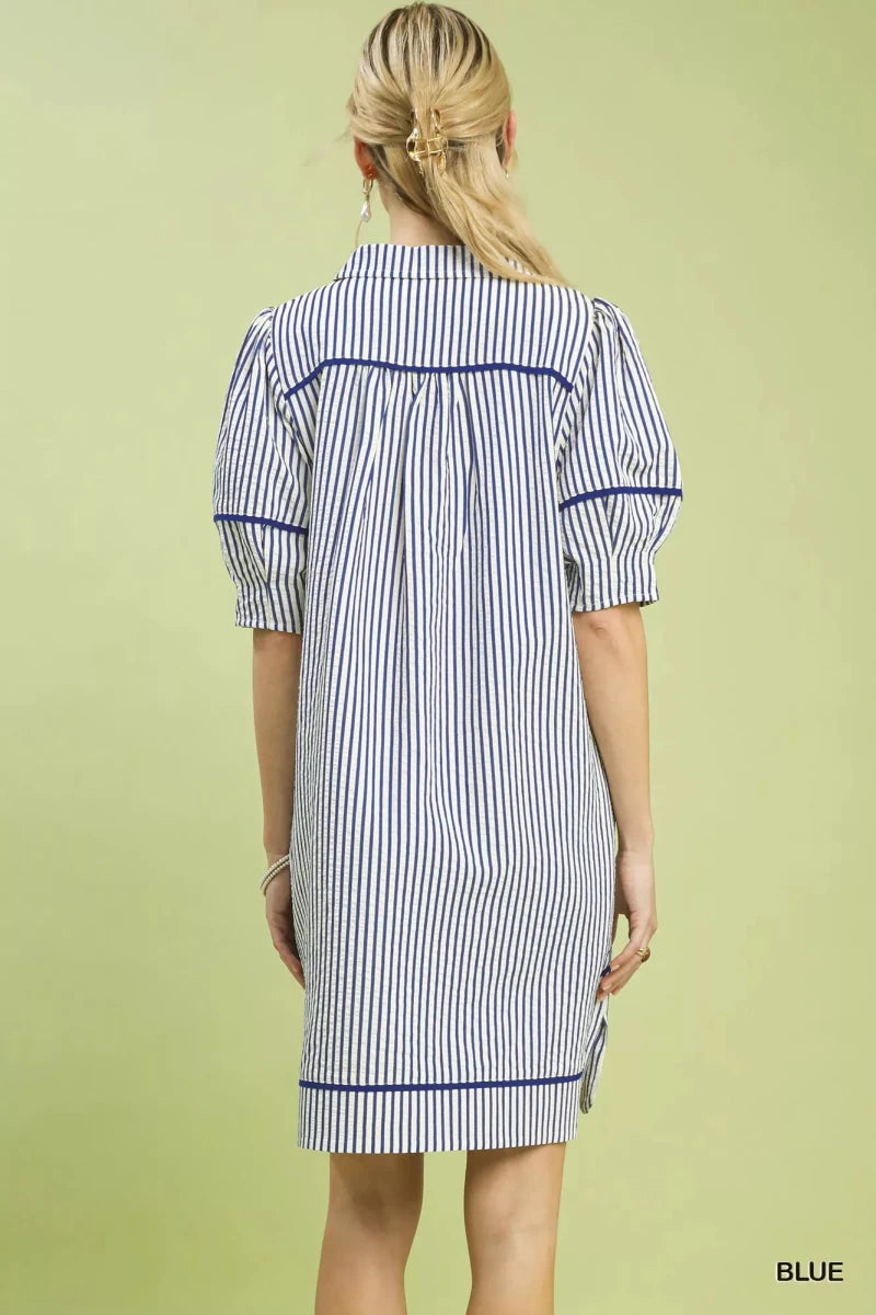 Umgee Stripe Collared Shift Dress - 