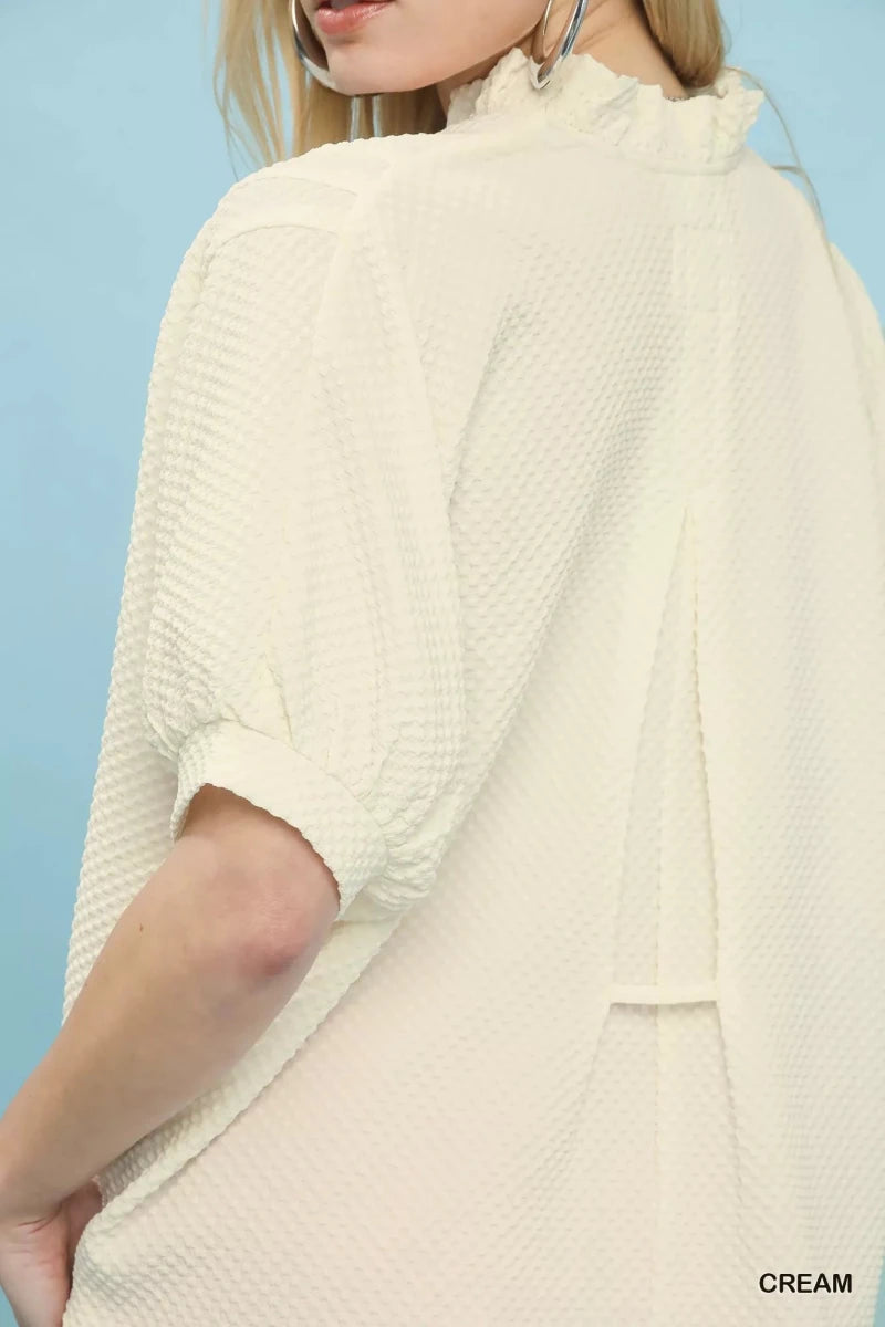 Umgee Textured Jacquard Short Sleeve Top - 