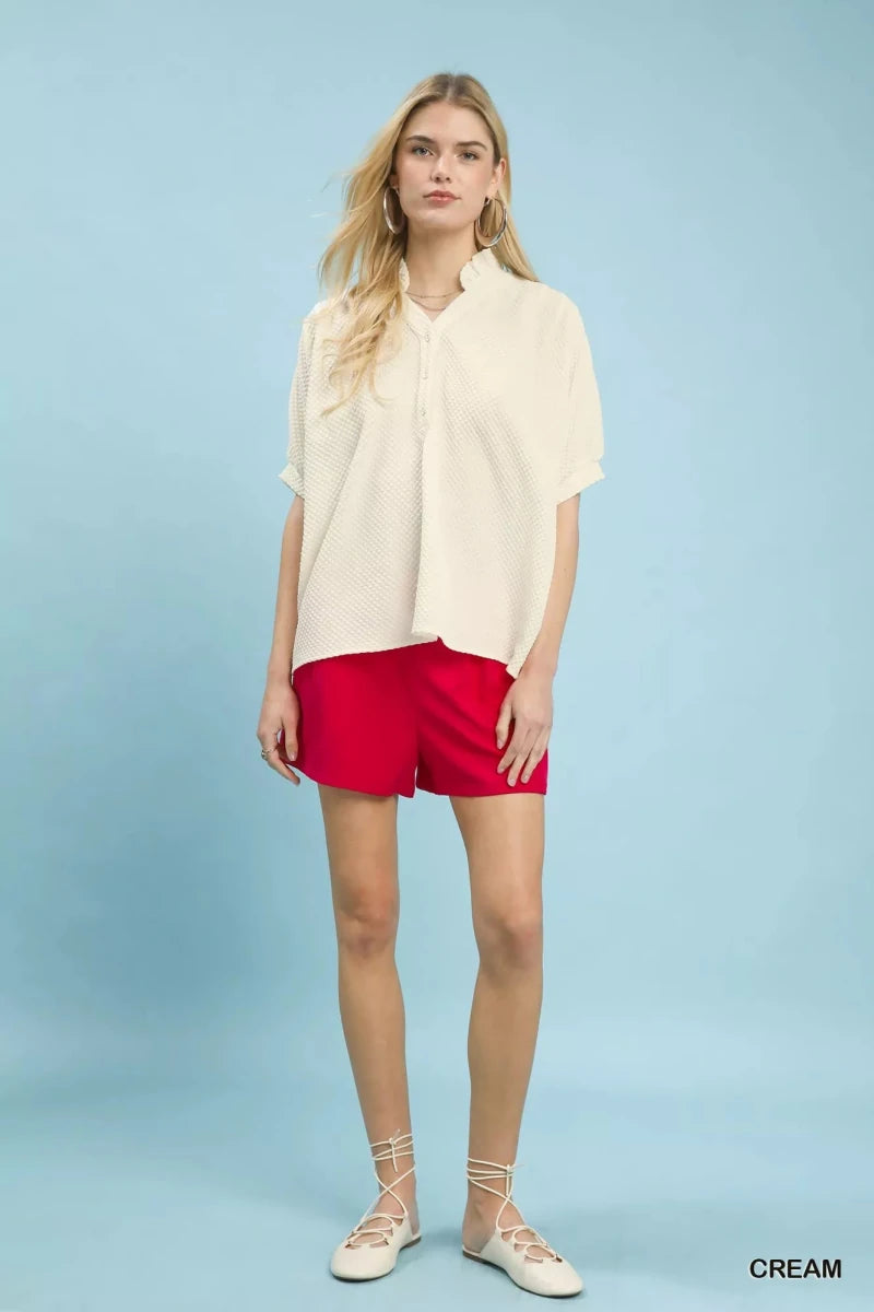 Umgee Textured Jacquard Short Sleeve Top - 