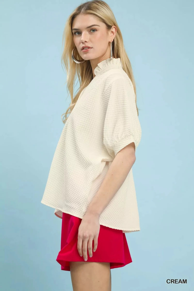 Umgee Textured Jacquard Short Sleeve Top - 