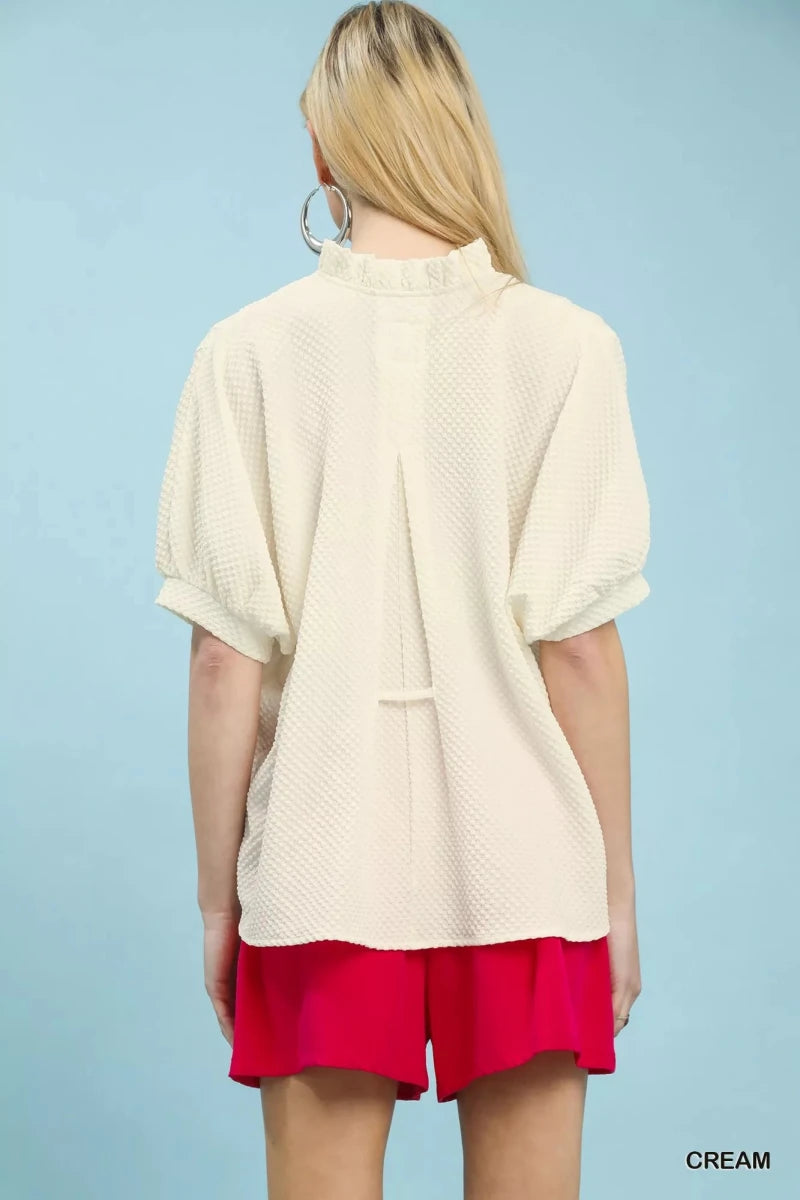 Umgee Textured Jacquard Short Sleeve Top - 