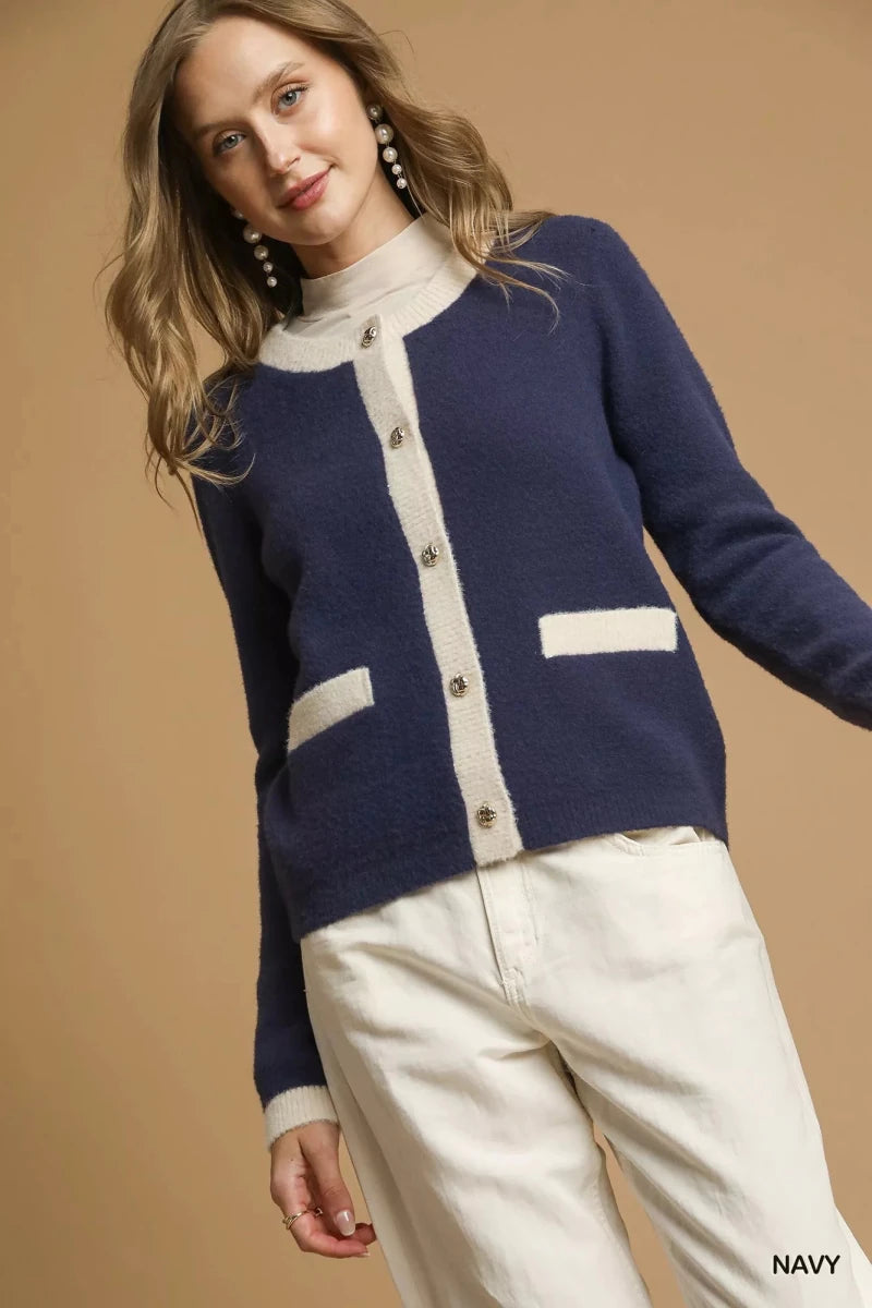 Umgee Two - Tone Button Front Cardigan - 
