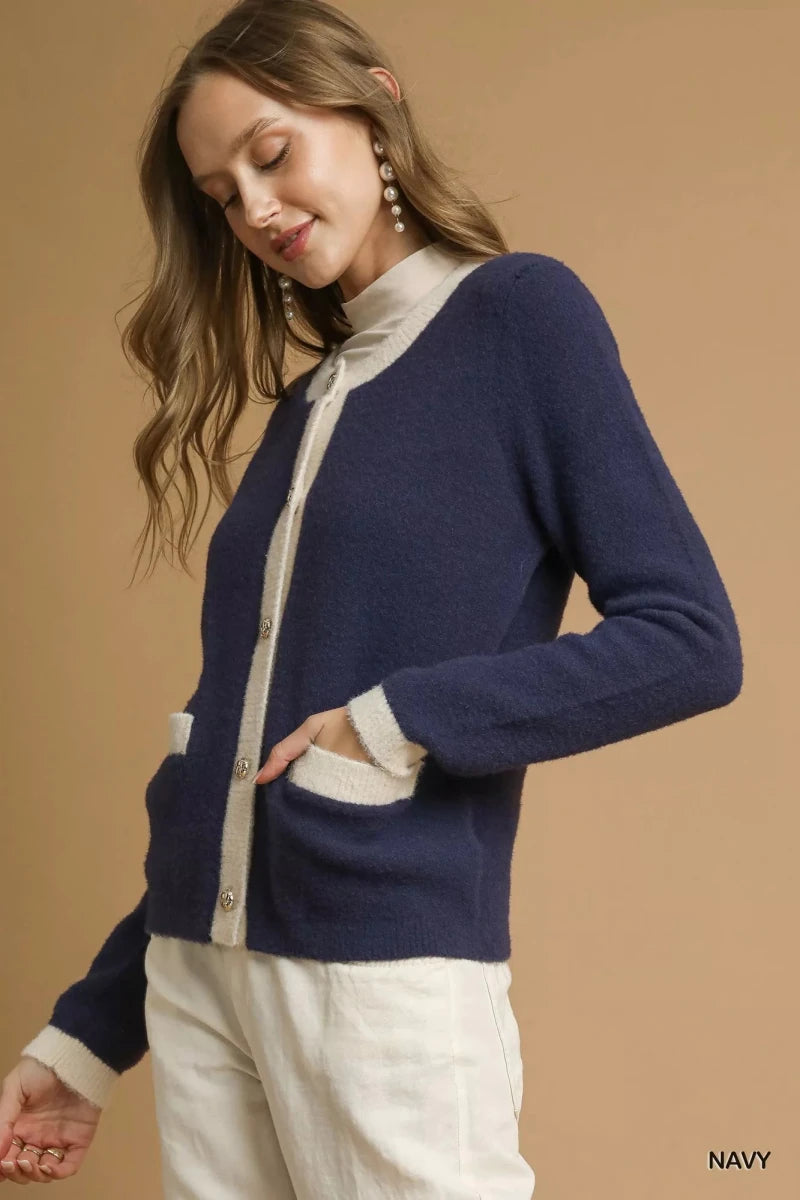 Umgee Two - Tone Button Front Cardigan - 