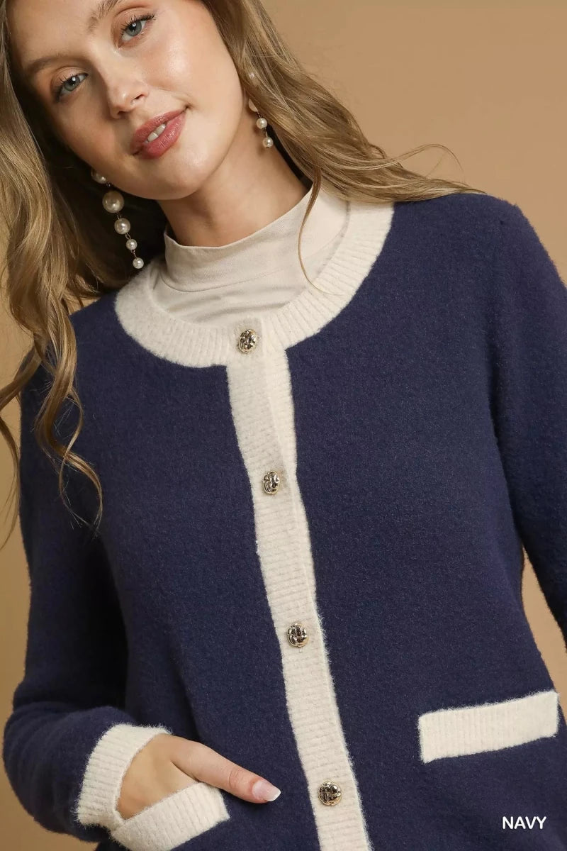 Umgee Two - Tone Button Front Cardigan - 