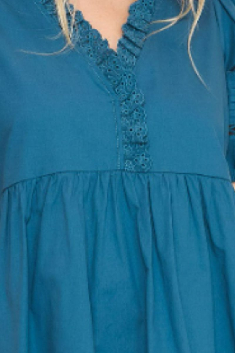 Umgee USA Full Size Lace Detail Puff Sleeve Mini Dress Plus Size - New Arrivals