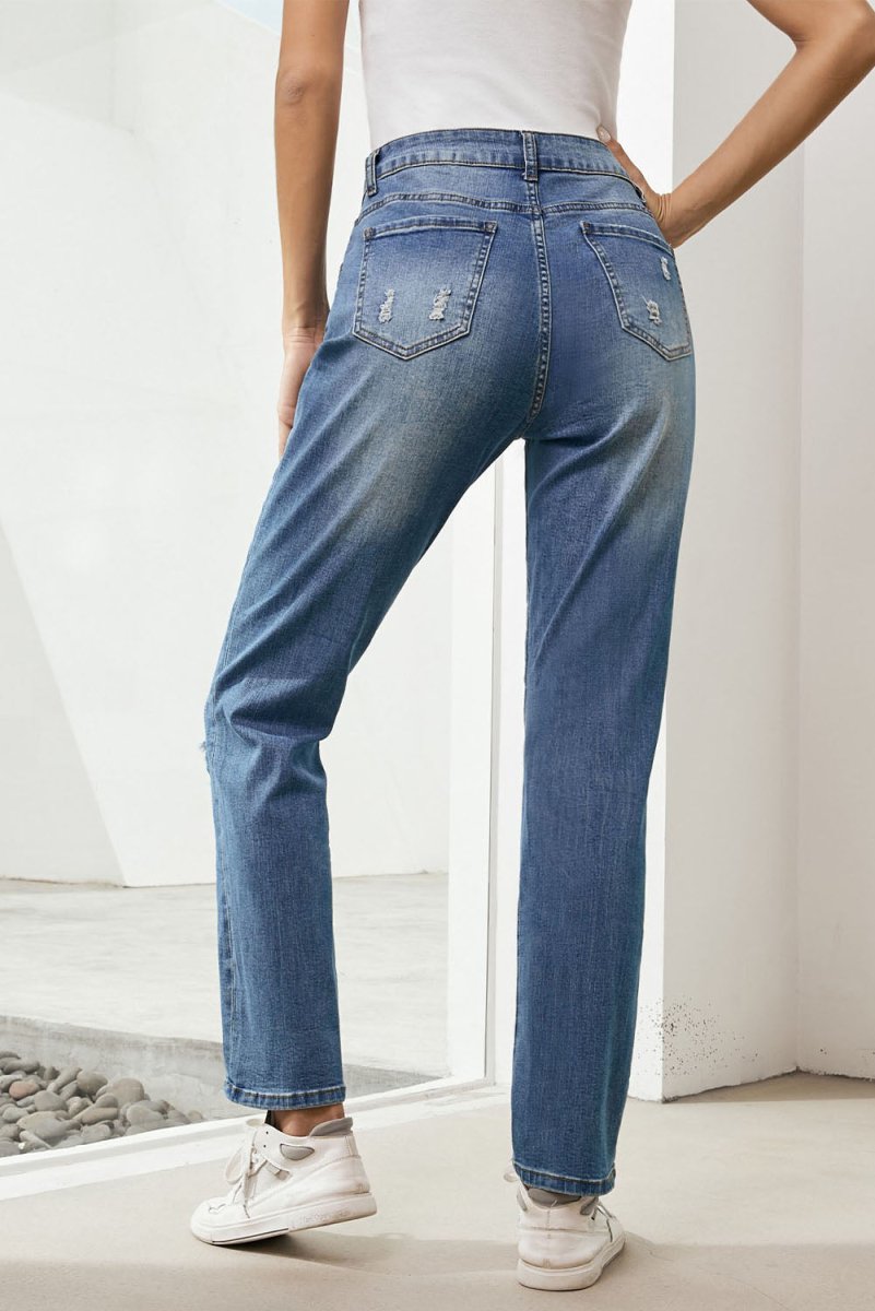 US Flag Distressed Straight Jeans - Bottoms