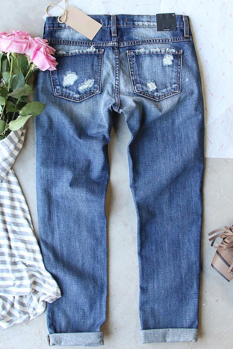 US Flag Mid - Rise Waist Straight Jeans - Bottoms
