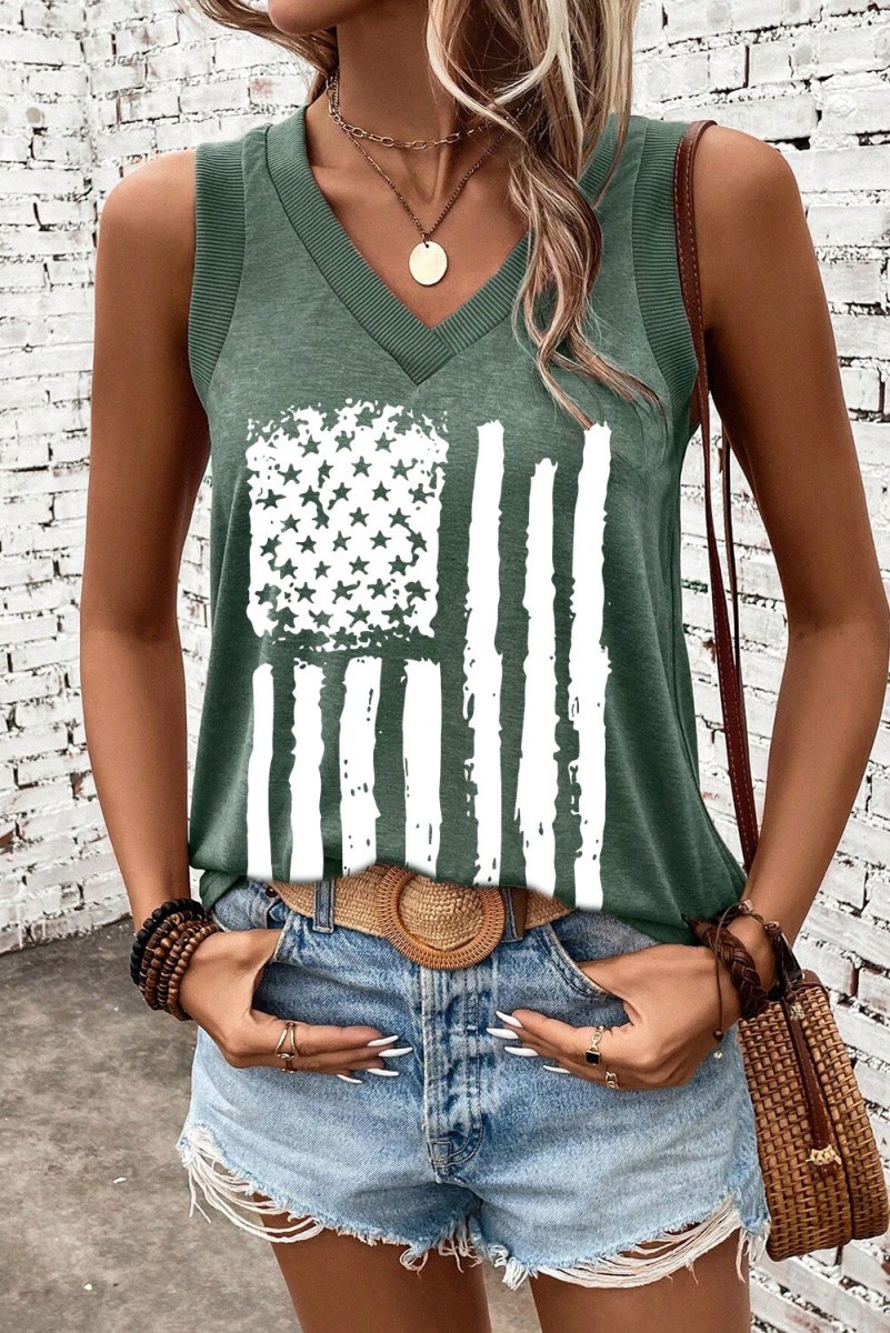 US Flag V - Neck Tank - Top