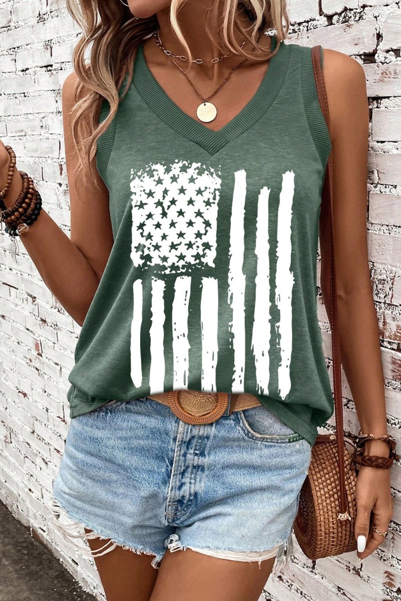 US Flag V - Neck Tank - Top
