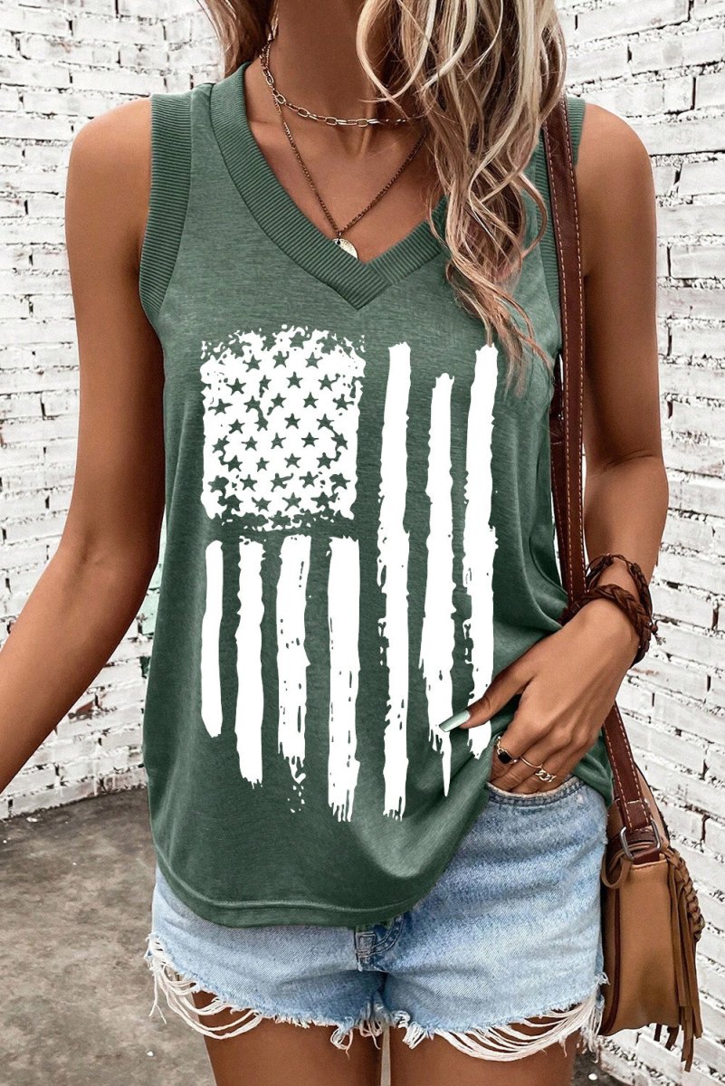US Flag V - Neck Tank - Top