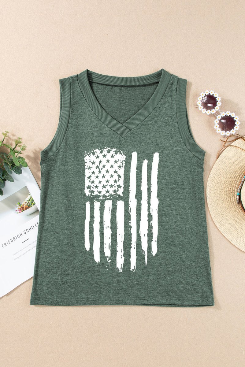 US Flag V - Neck Tank - Top