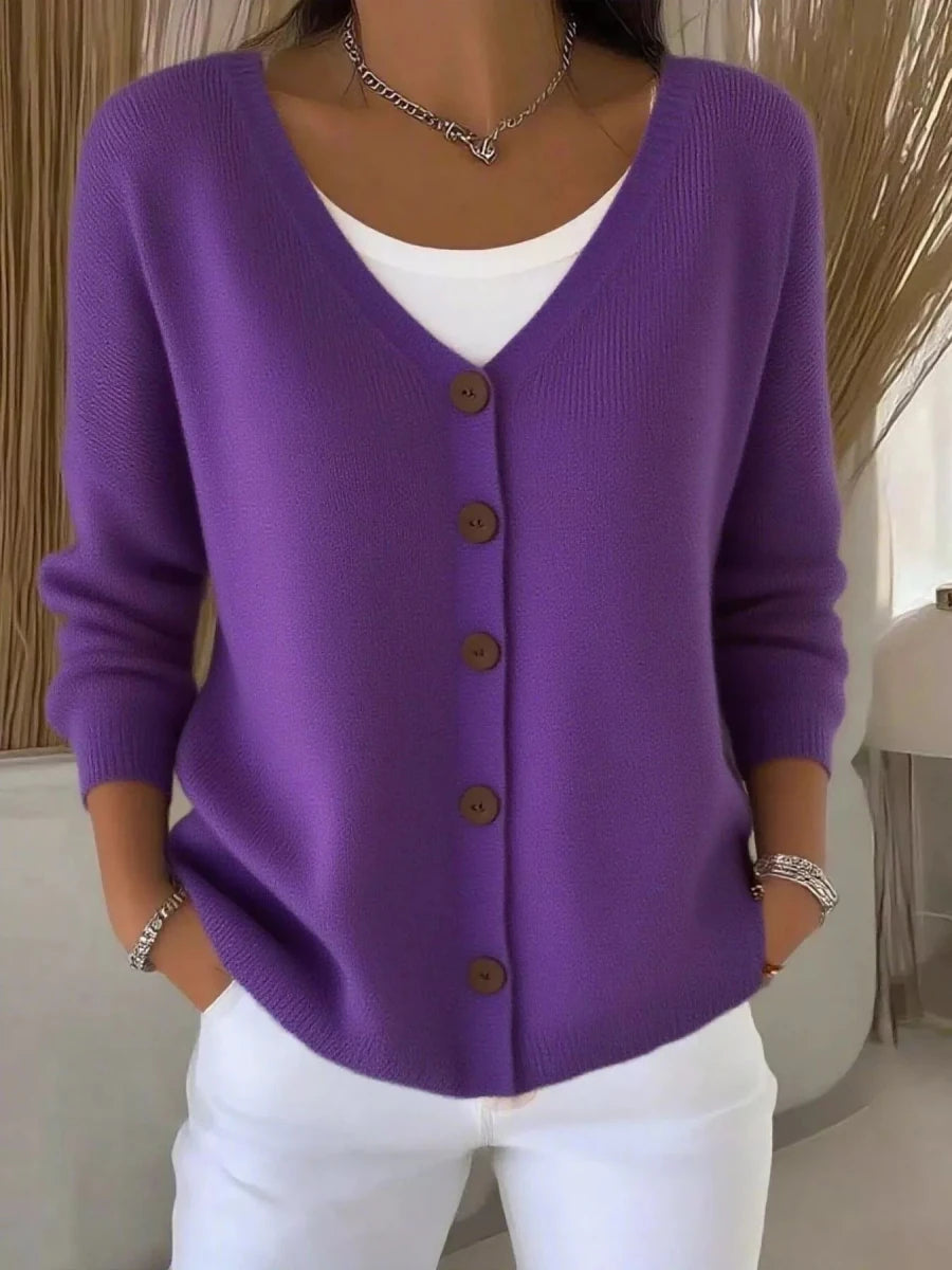 V - Neck Button - Down Knit Cardigan - 
