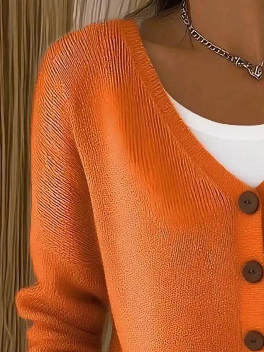 V - Neck Button - Down Knit Cardigan - 