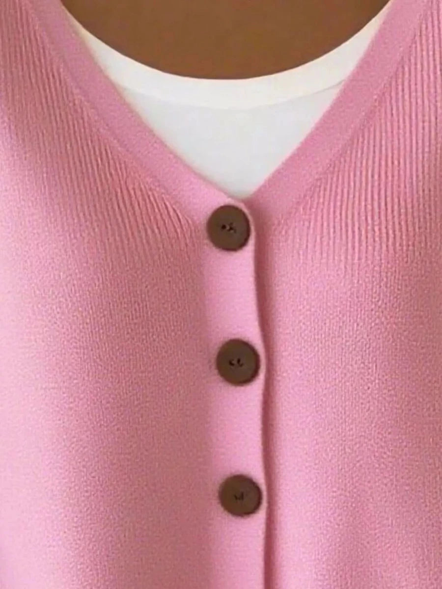 V - Neck Button - Down Knit Cardigan - 