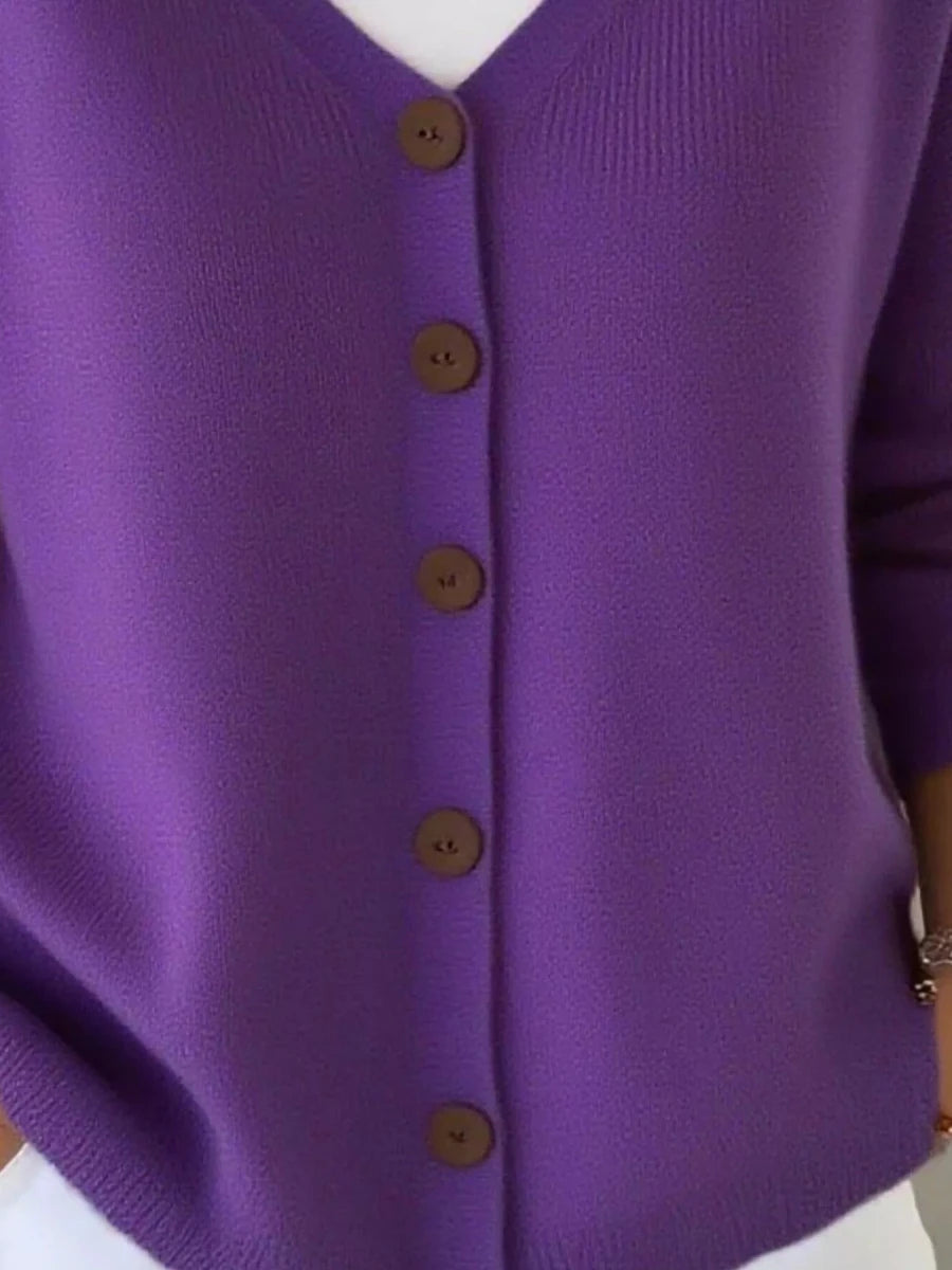 V - Neck Button - Down Knit Cardigan - 