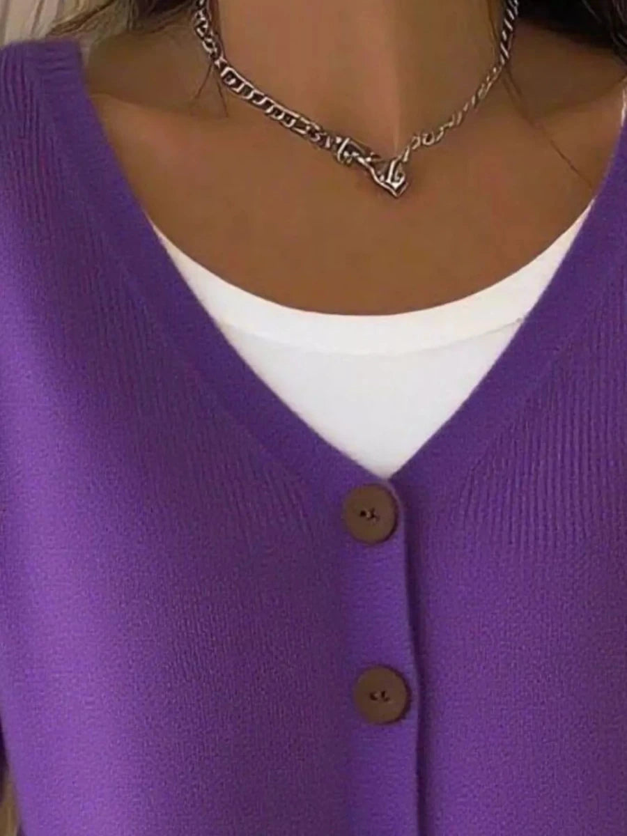 V - Neck Button - Down Knit Cardigan - 