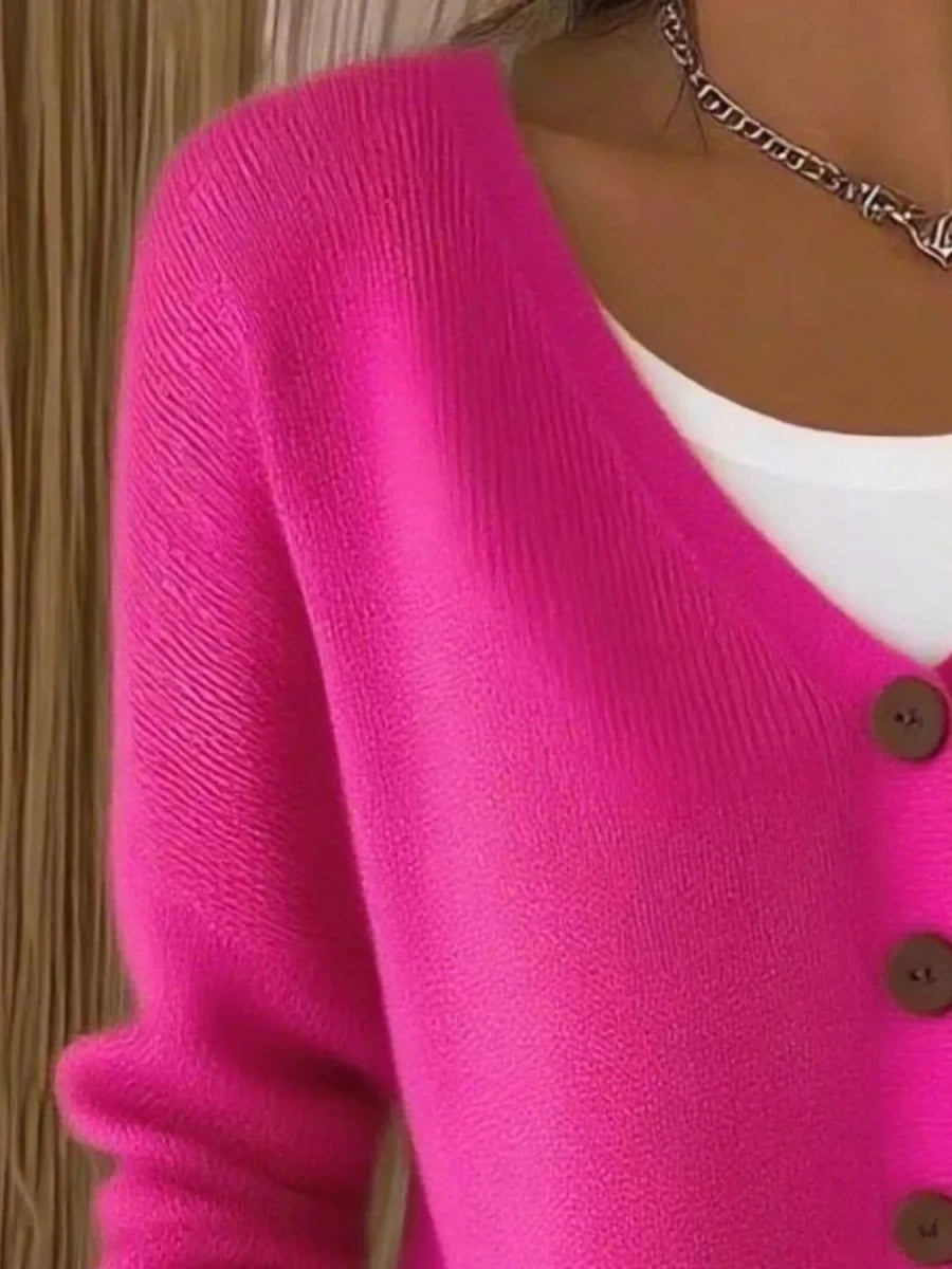 V - Neck Button - Down Knit Cardigan - 