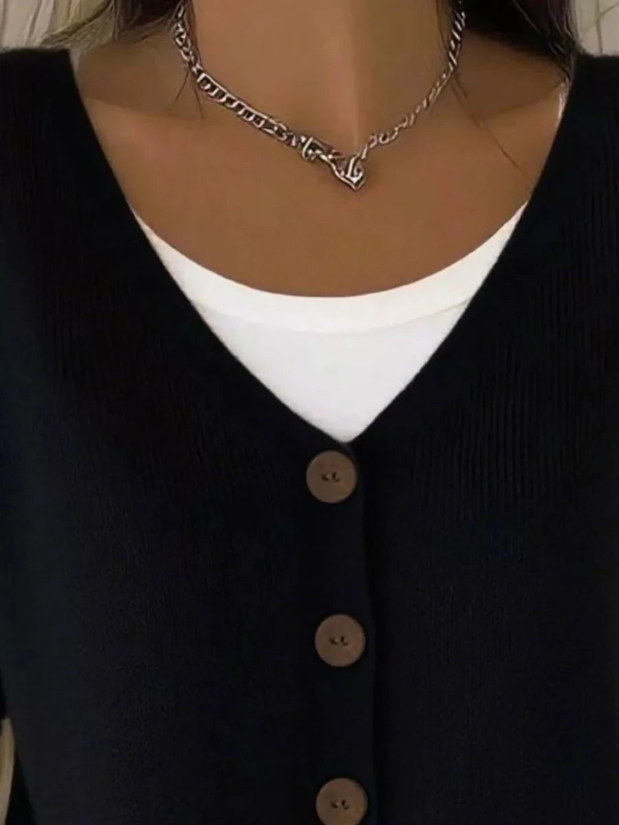 V - Neck Button - Down Knit Cardigan - 