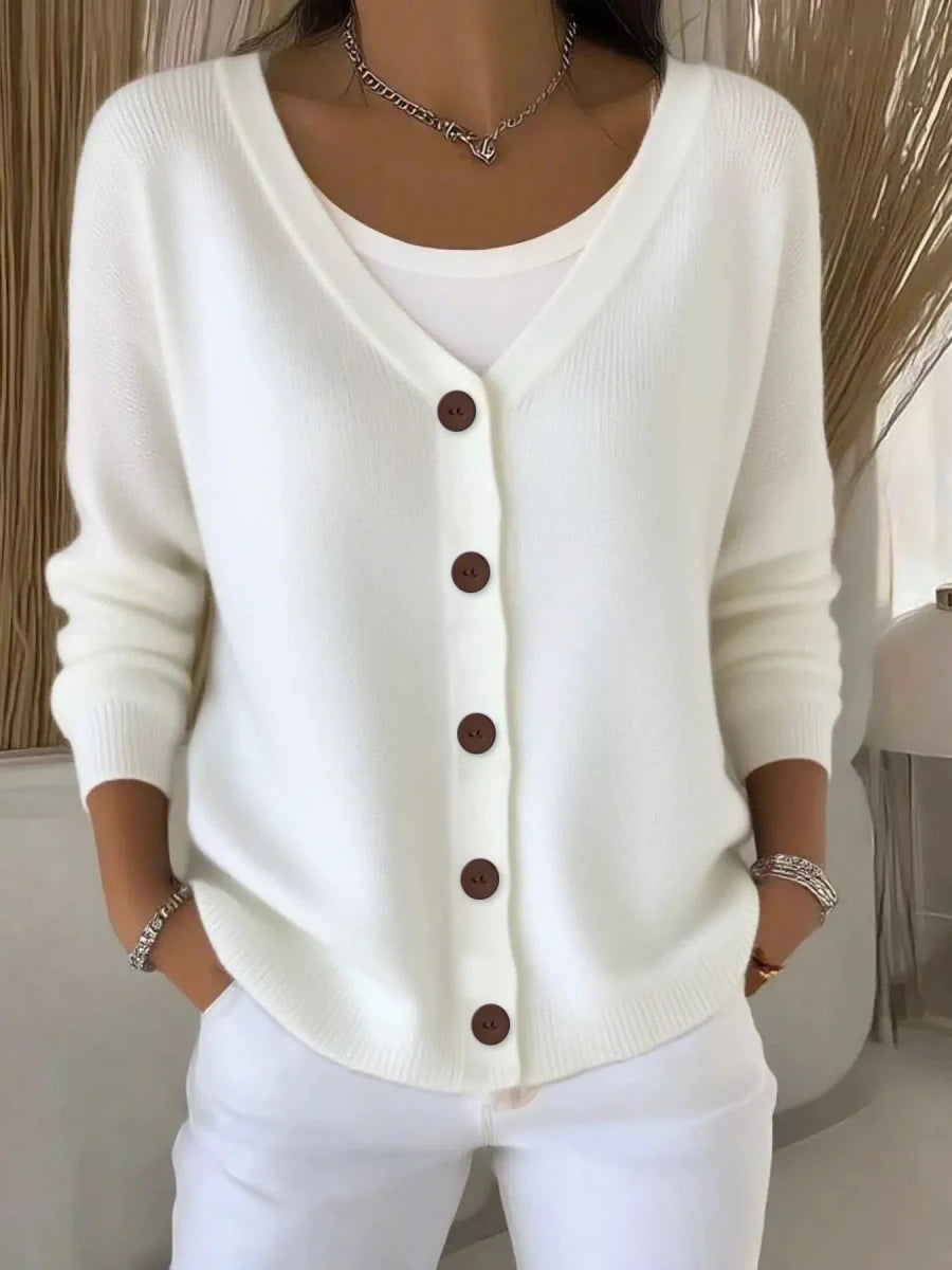 V - Neck Button - Down Knit Cardigan - 