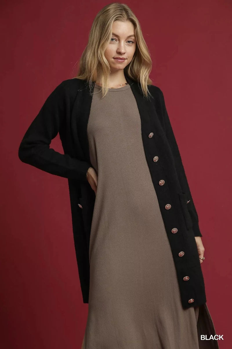 V - Neck Button - Down Longline Cardigan - 