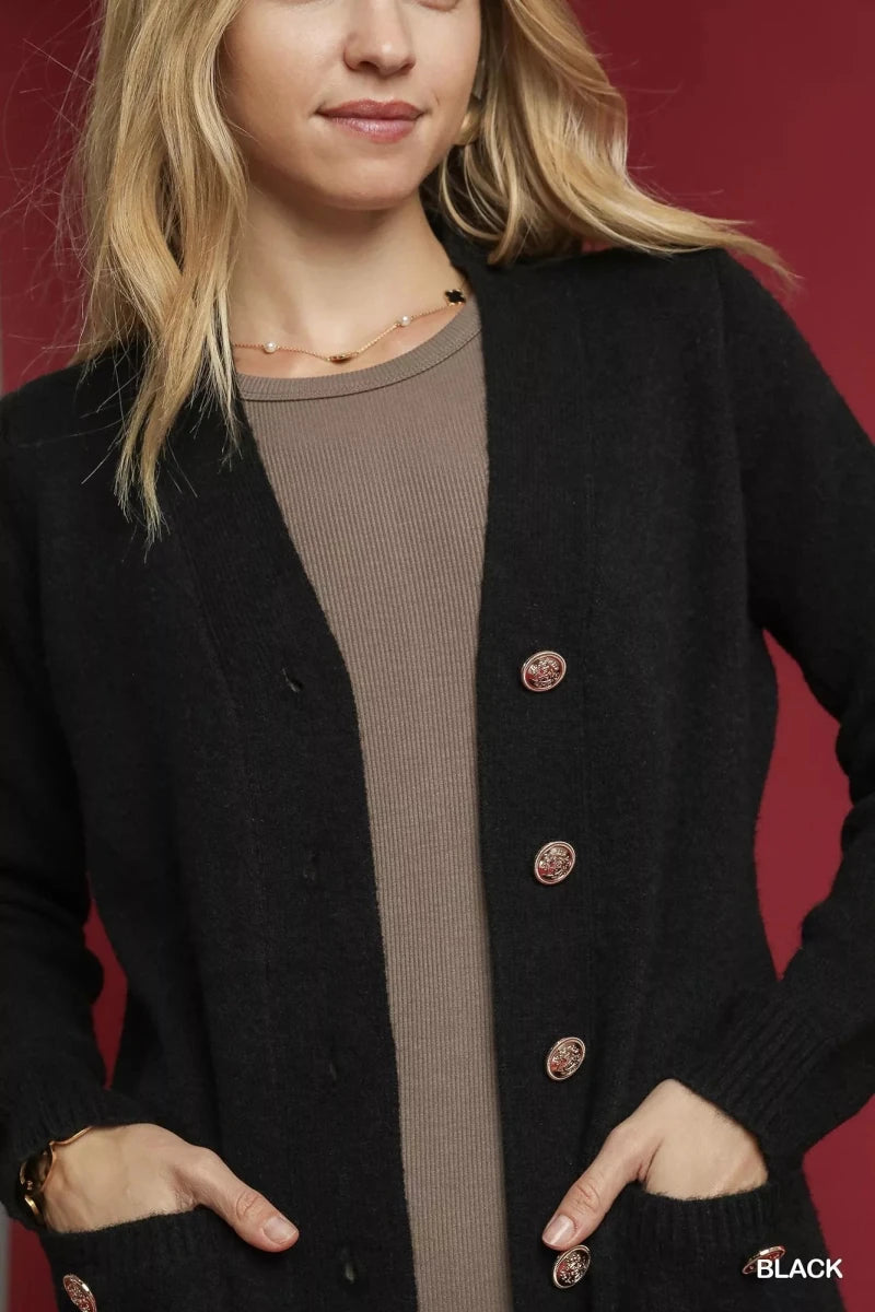V - Neck Button - Down Longline Cardigan - 
