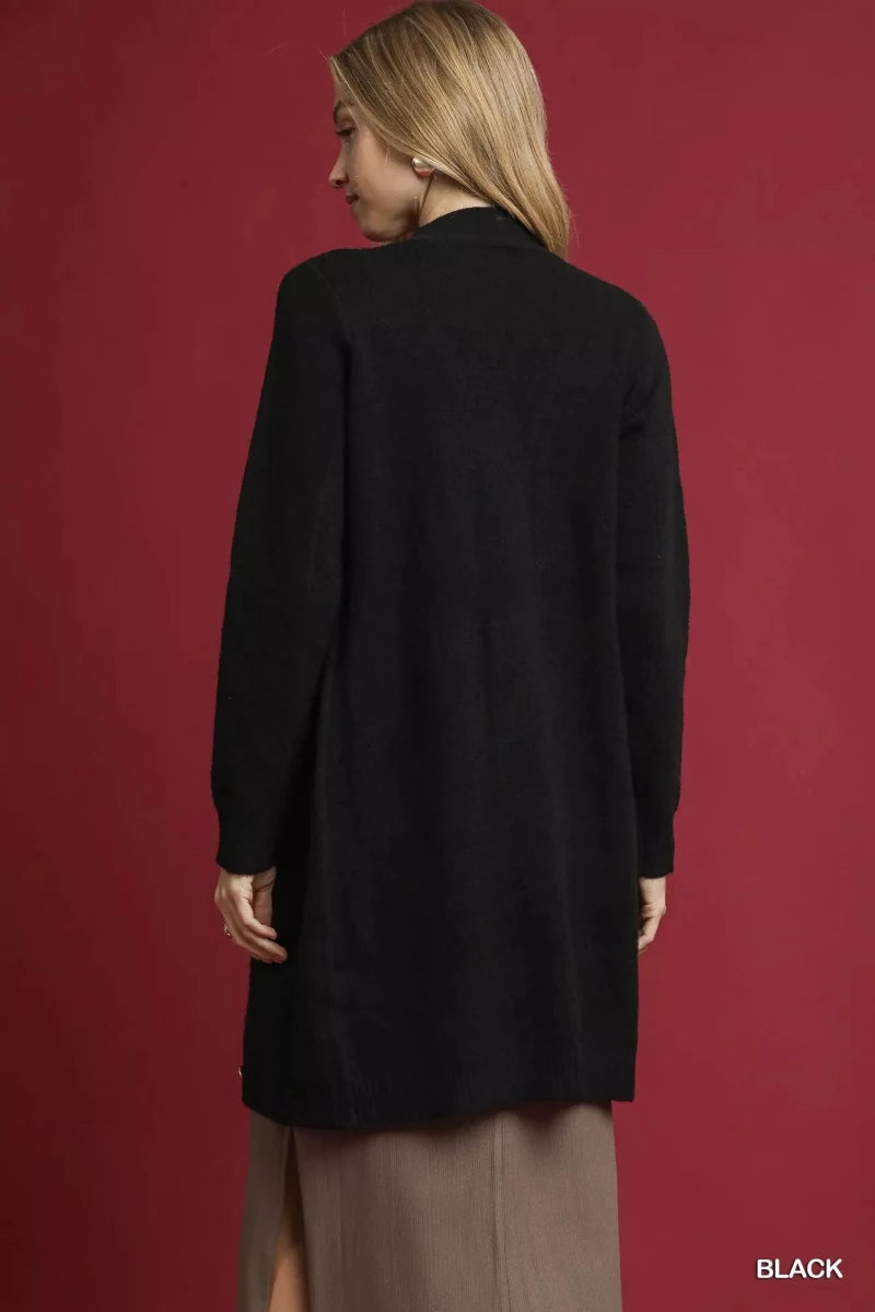 V - Neck Button - Down Longline Cardigan - 