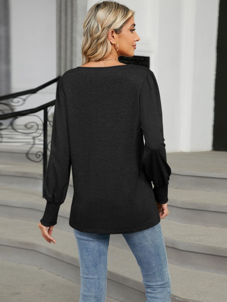 V - Neck Lantern Sleeve T-Shirt - Top