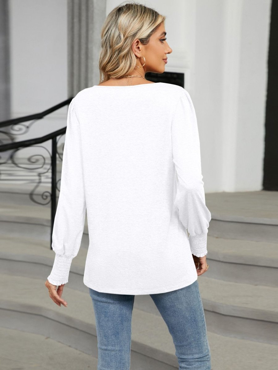 V - Neck Lantern Sleeve T-Shirt - Top