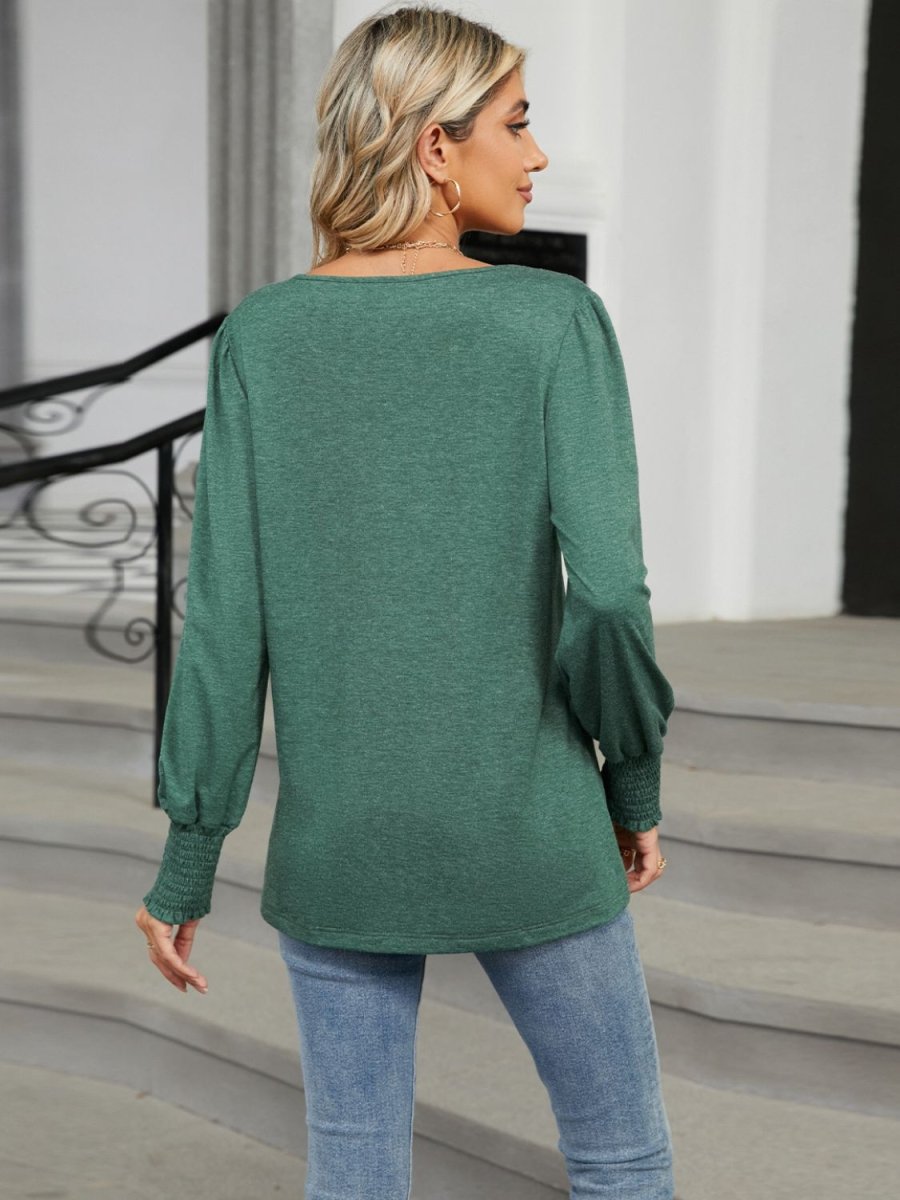 V - Neck Lantern Sleeve T-Shirt - Top