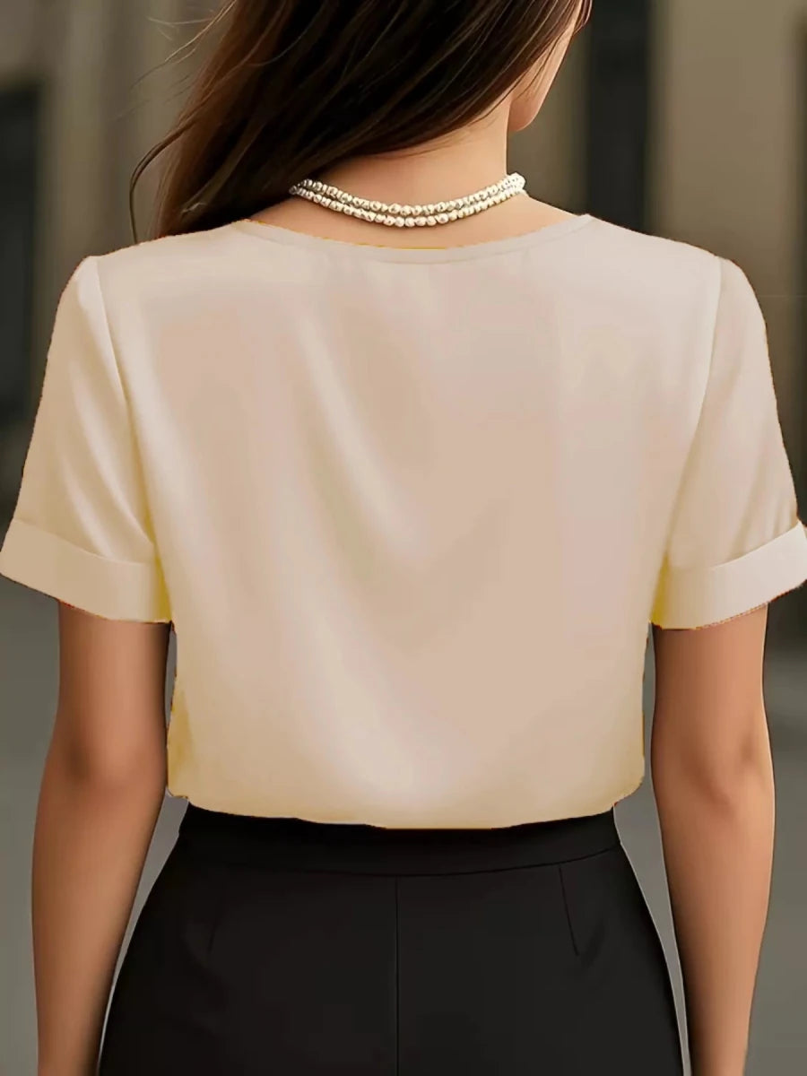 V - Neck Short Sleeve Ruched Top - 