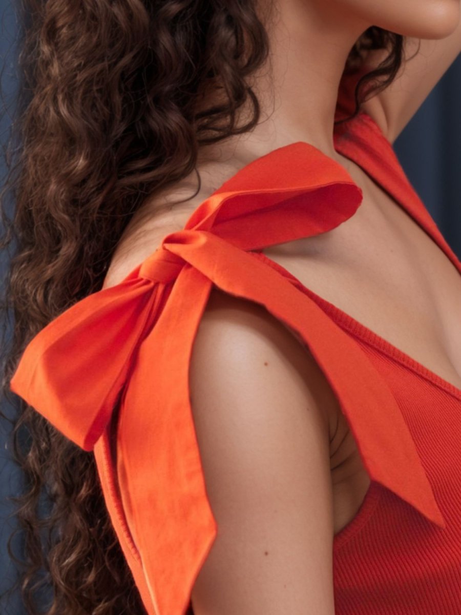 V - Neck Tie Shoulder Tank - Top