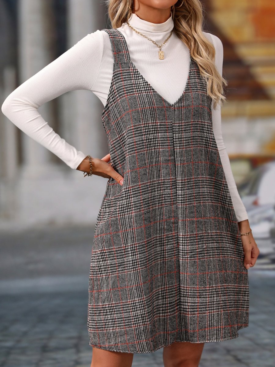 V - Neck Wide Strap Mini Dress - Casual Dress