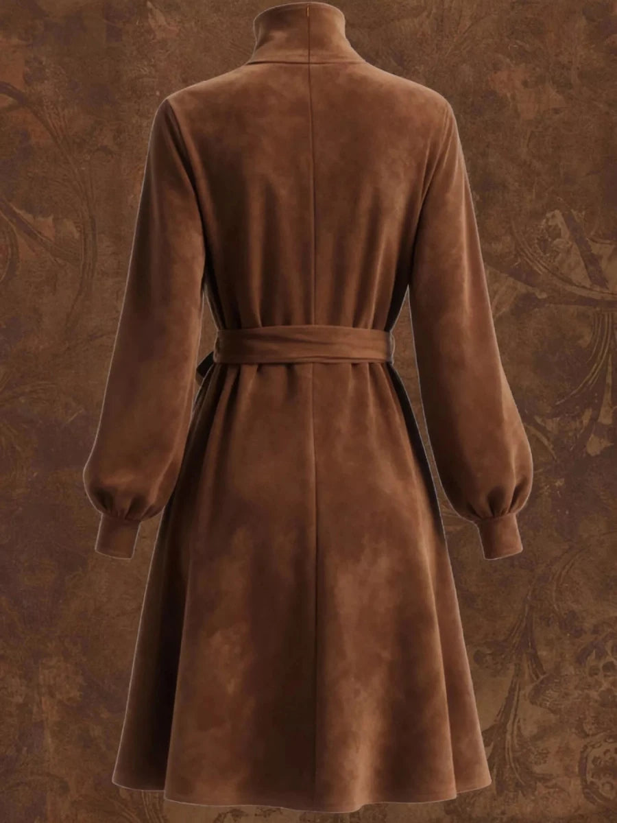 Velvet Turtleneck Lantern Sleeve Dress - 