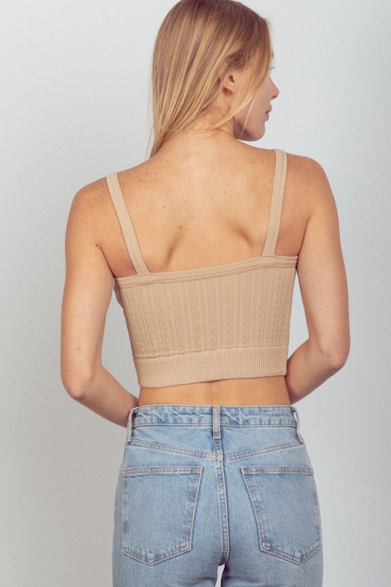 VERY J Cable Knit Seamless Cropped Cami - Top