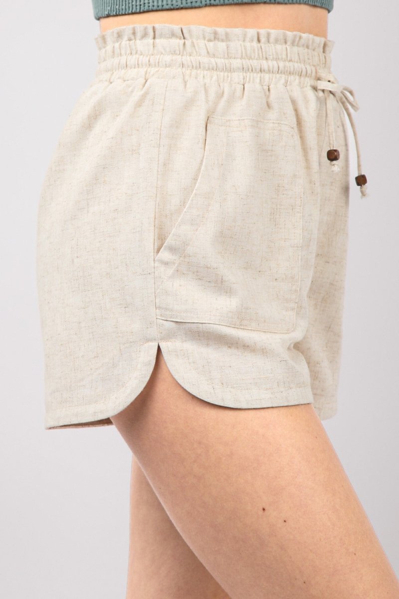 VERY J Drawstring Elastic Waist Linen Shorts - Bottoms