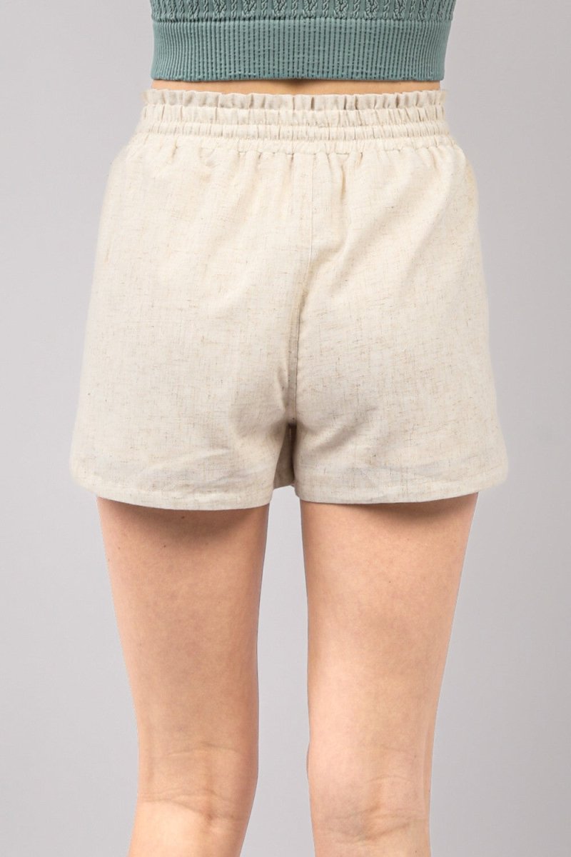 VERY J Drawstring Elastic Waist Linen Shorts - Bottoms