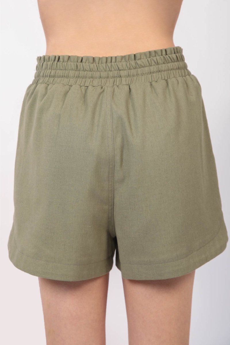 VERY J Drawstring Elastic Waist Linen Shorts - Bottoms