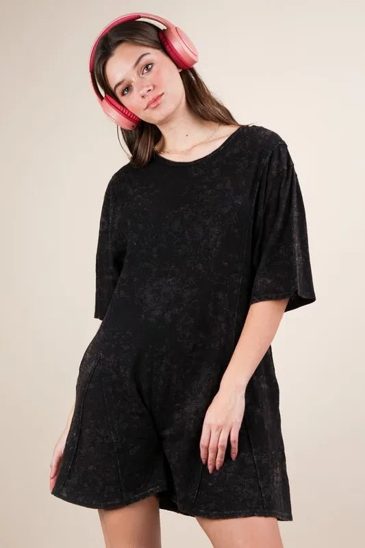 VERY J Mineral Washed Oversized Knit Comfy Romper - 