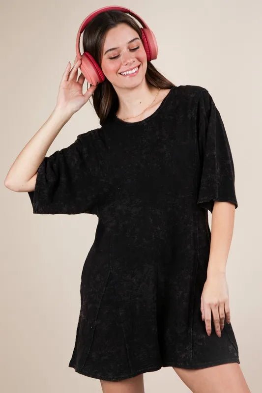 VERY J Mineral Washed Oversized Knit Comfy Romper - 