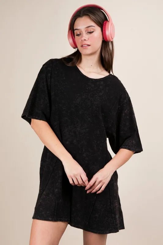VERY J Mineral Washed Oversized Knit Comfy Romper - 