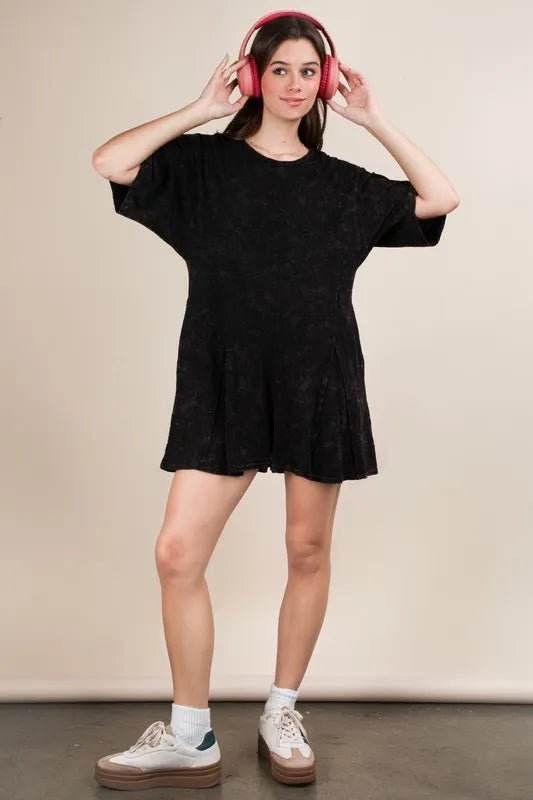 VERY J Mineral Washed Oversized Knit Comfy Romper - 