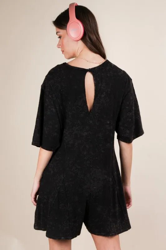 VERY J Mineral Washed Oversized Knit Comfy Romper - 