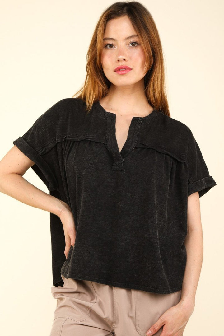 VERY J Nochted Short Sleeve Washed T-Shirt - Top