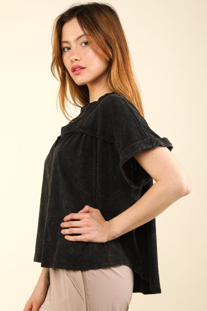 VERY J Nochted Short Sleeve Washed T-Shirt - Top