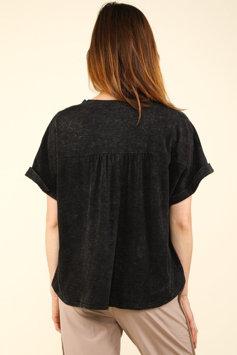 VERY J Nochted Short Sleeve Washed T-Shirt - Top