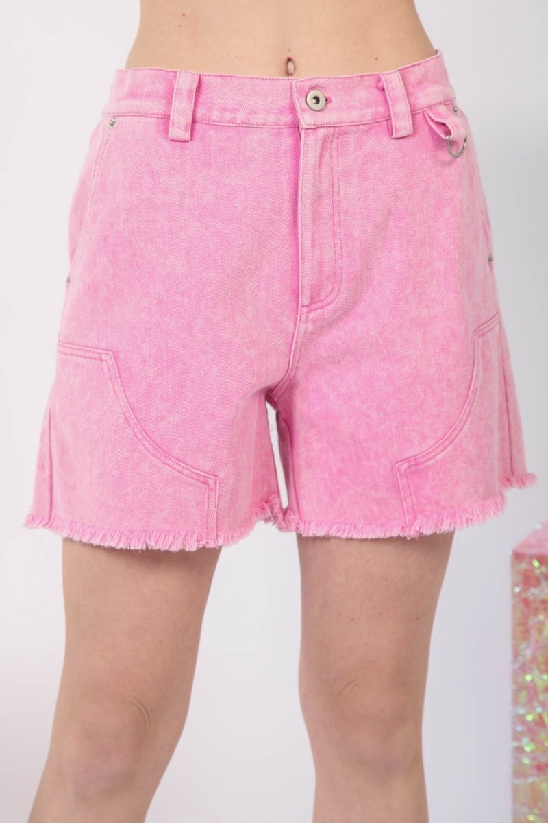 VERY J Washed Raw Hem Denim Shorts - Bottoms